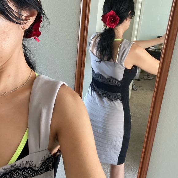 Beige and black lace elegant evening dress - Picture 5 of 10